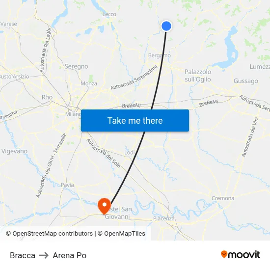 Bracca to Arena Po map