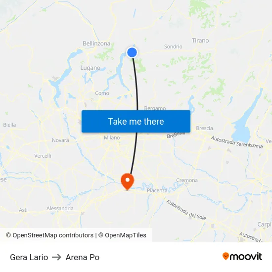 Gera Lario to Arena Po map