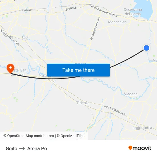 Goito to Arena Po map