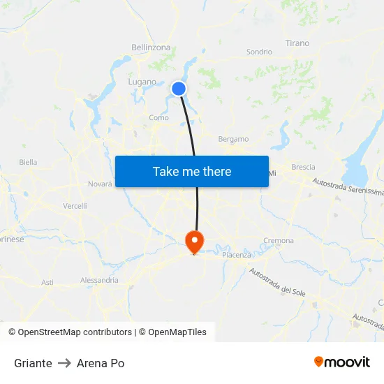 Griante to Arena Po map