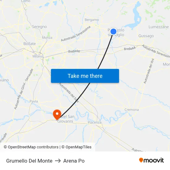 Grumello Del Monte to Arena Po map