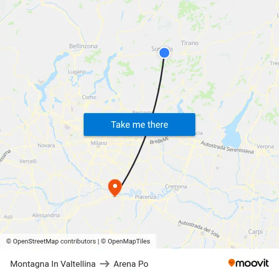 Montagna In Valtellina to Arena Po map