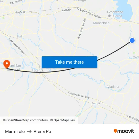 Marmirolo to Arena Po map