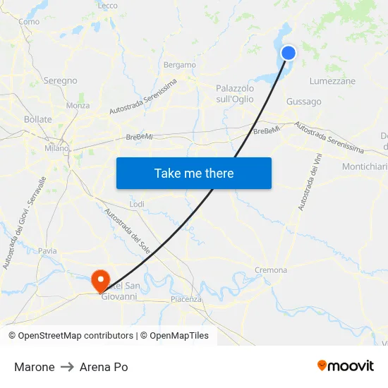 Marone to Arena Po map