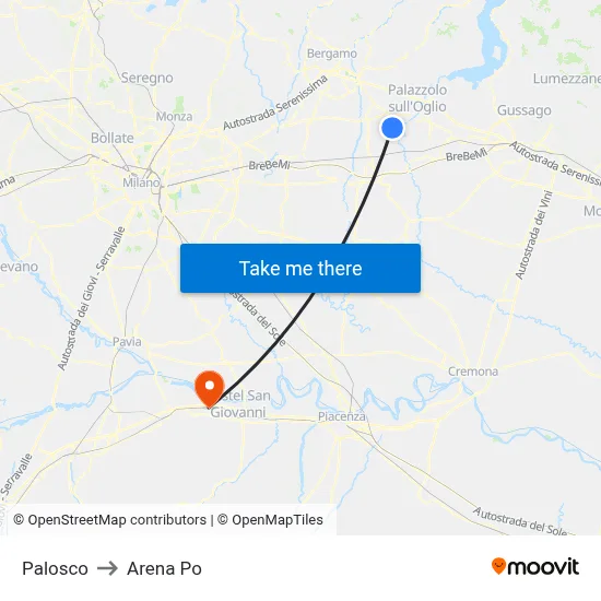 Palosco to Arena Po map