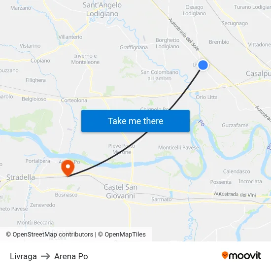 Livraga to Arena Po map
