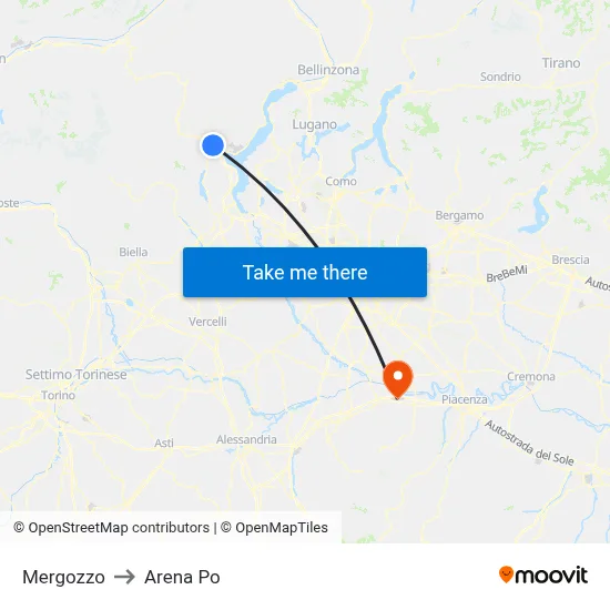 Mergozzo to Arena Po map
