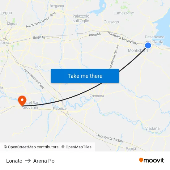 Lonato to Arena Po map