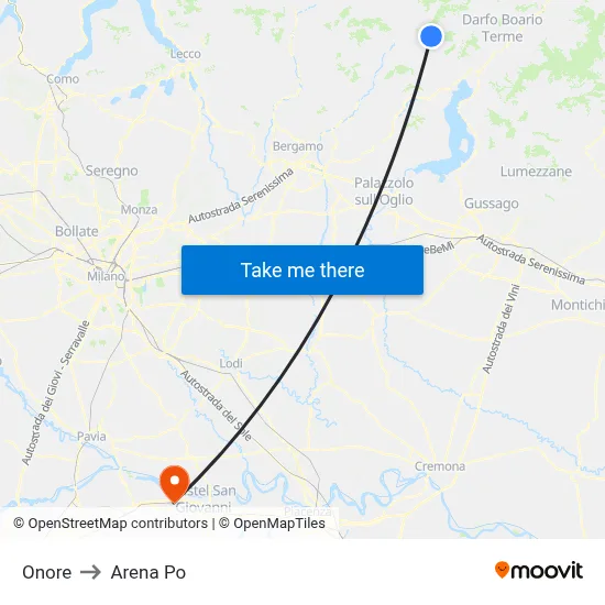 Onore to Arena Po map