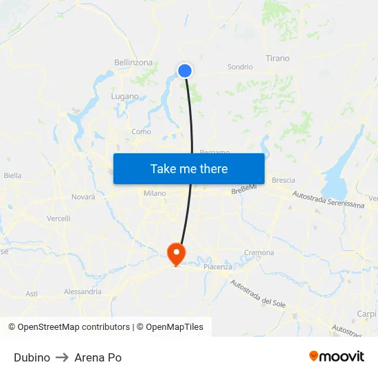Dubino to Arena Po map