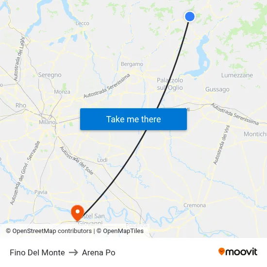Fino del Monte to Arena Po map