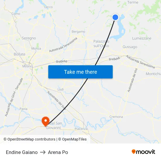Endine Gaiano to Arena Po map