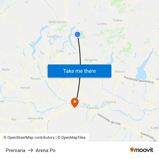 Premana to Arena Po map