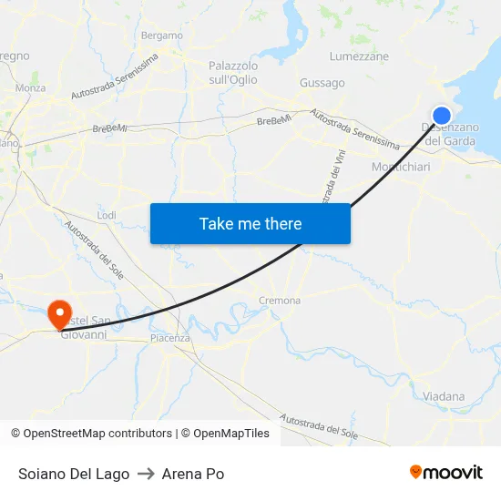 Soiano Del Lago to Arena Po map