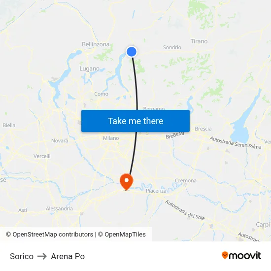 Sorico to Arena Po map