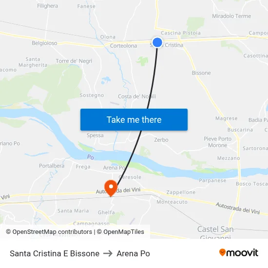 Santa Cristina E Bissone to Arena Po map