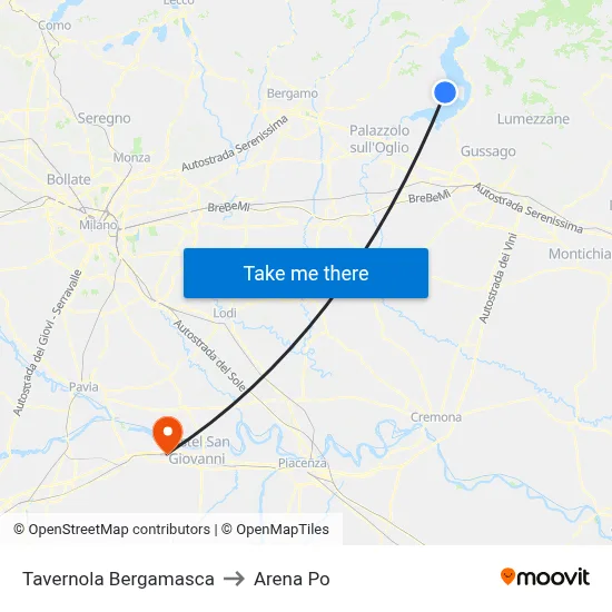 Tavernola Bergamasca to Arena Po map
