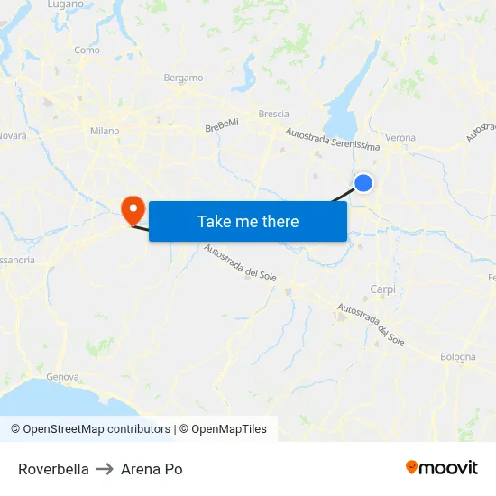 Roverbella to Arena Po map