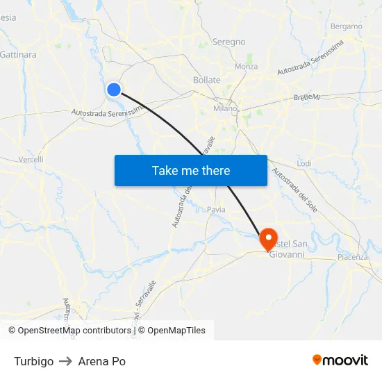 Turbigo to Arena Po map