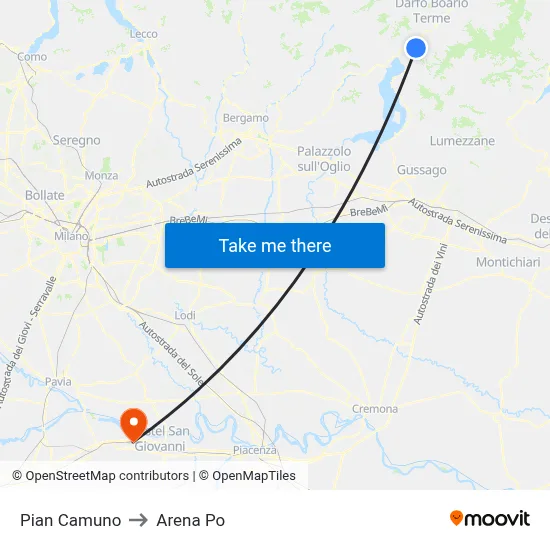 Pian Camuno to Arena Po map