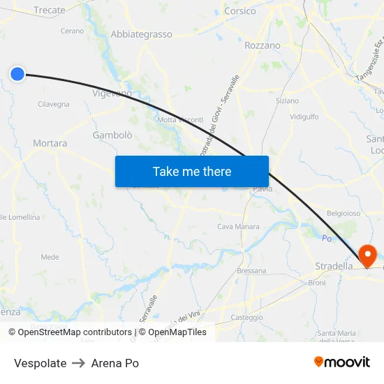 Vespolate to Arena Po map