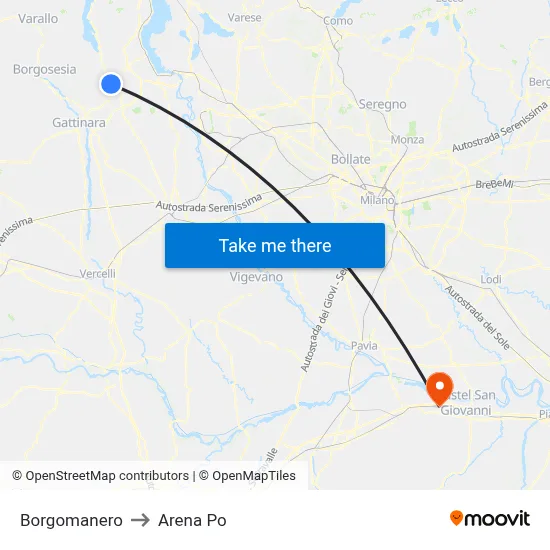 Borgomanero to Arena Po map