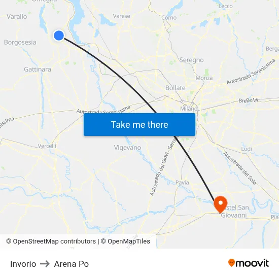 Invorio to Arena Po map