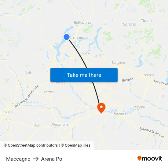 Maccagno to Arena Po map
