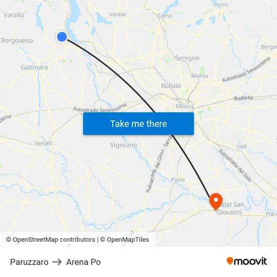 Paruzzaro to Arena Po map