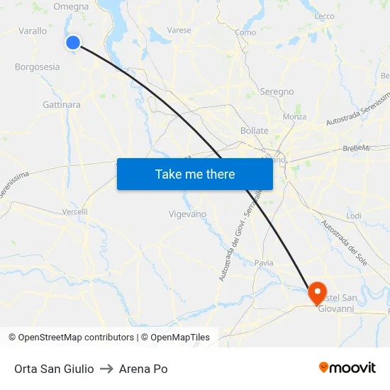 Orta San Giulio to Arena Po map