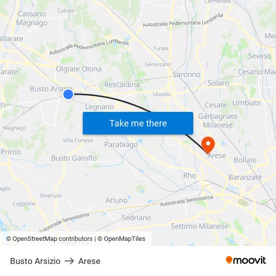 Busto Arsizio to Arese map