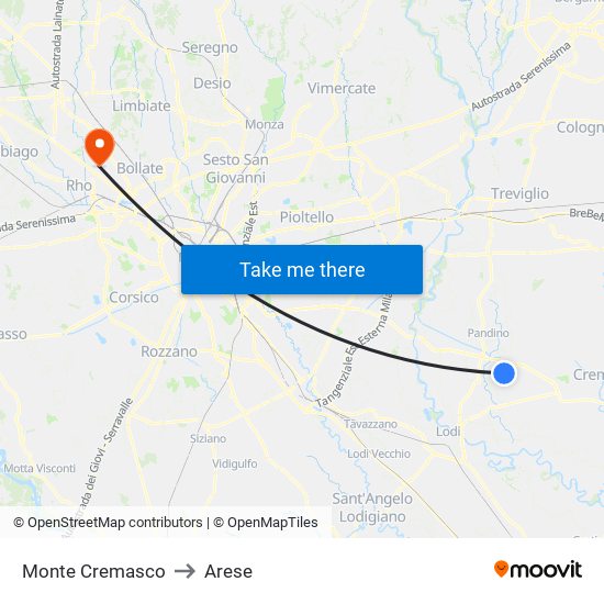 Monte Cremasco to Arese map