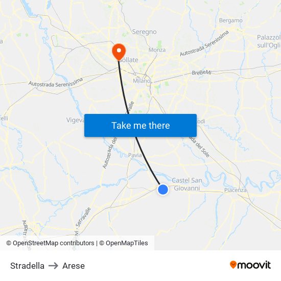 Stradella to Arese map