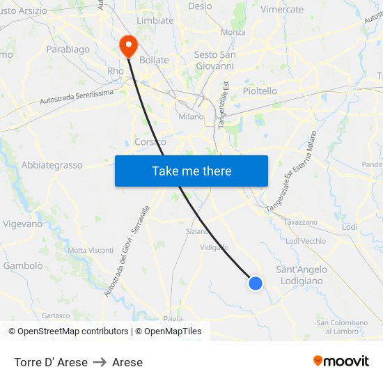 Torre D' Arese to Arese map