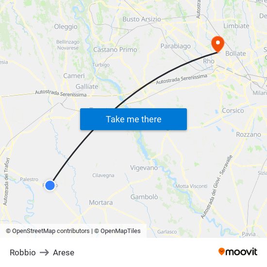 Robbio to Arese map