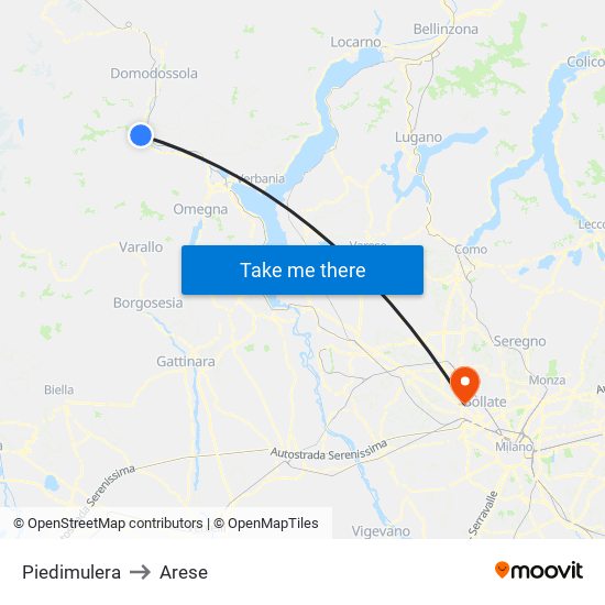 Piedimulera to Arese map
