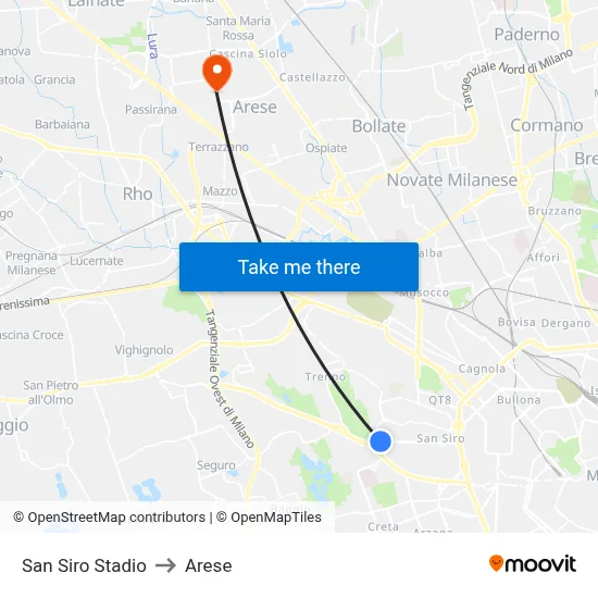 San Siro Stadio to Arese map