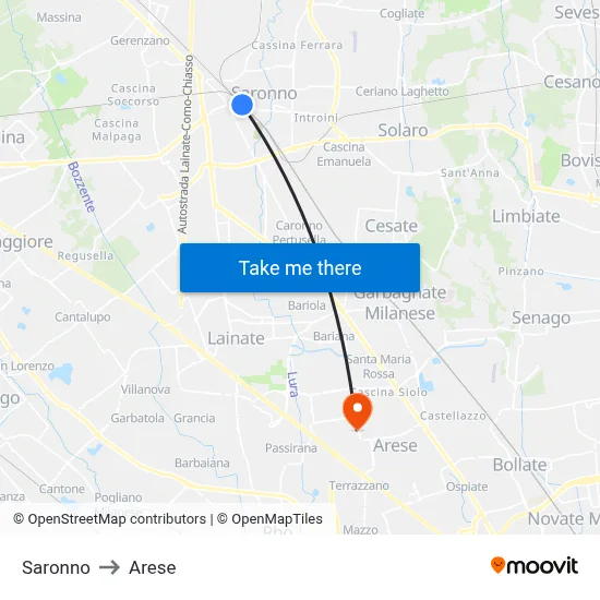 Saronno to Arese map
