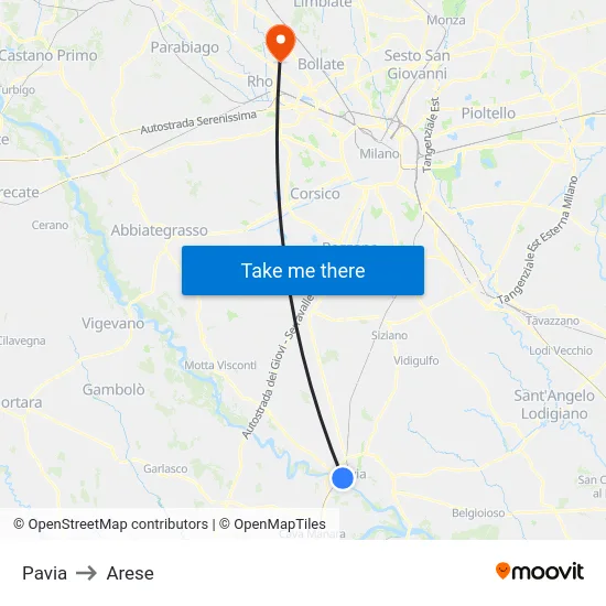 Pavia to Arese map