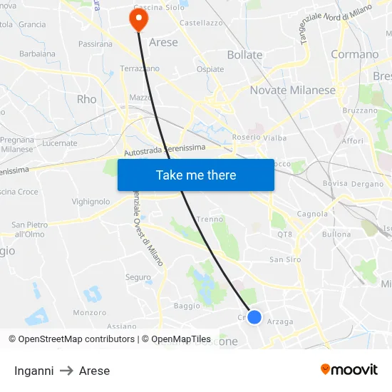 Inganni to Arese map