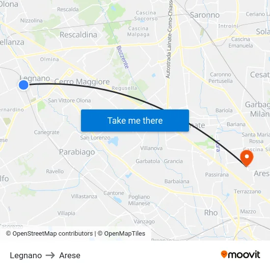 Legnano to Arese map