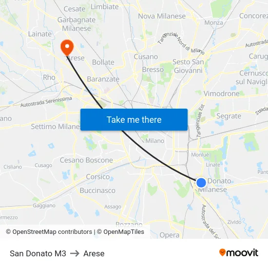 San Donato M3 to Arese map