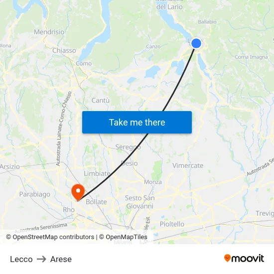 Lecco to Arese map