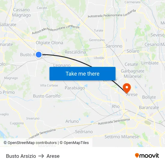 Busto Arsizio to Arese map