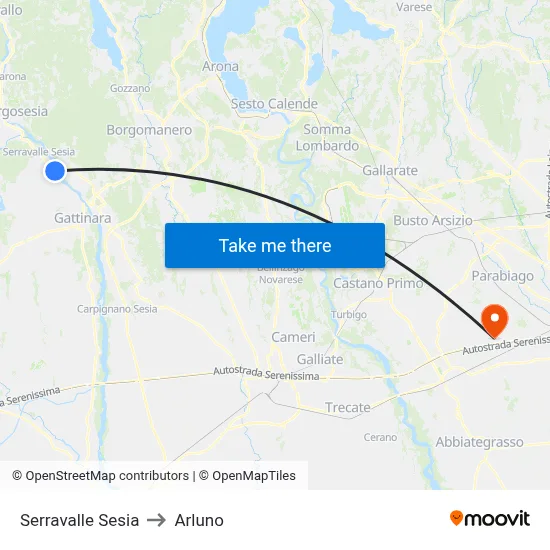Serravalle Sesia to Arluno map