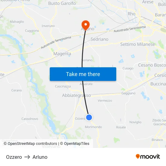 Ozzero to Arluno map