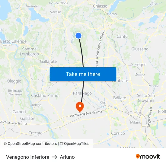 Venegono Inferiore to Arluno map