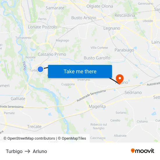 Turbigo to Arluno map