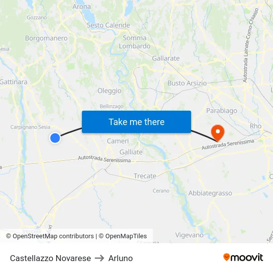 Castellazzo Novarese to Arluno map