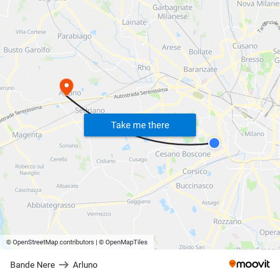 Bande Nere to Arluno map
